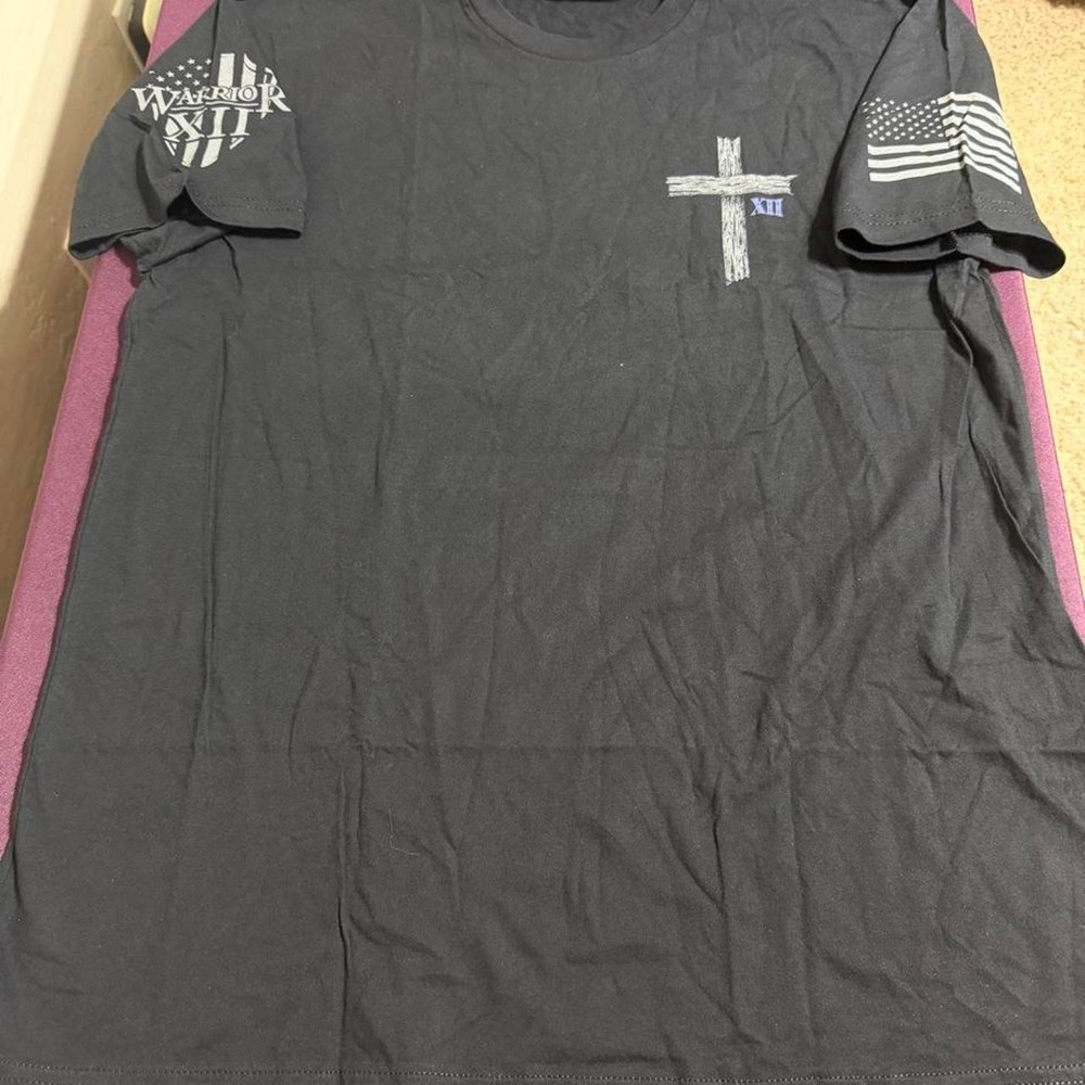 Warrior XII Mens Texan By Blood Patriot American Flag Cross T-Shirt Black XL